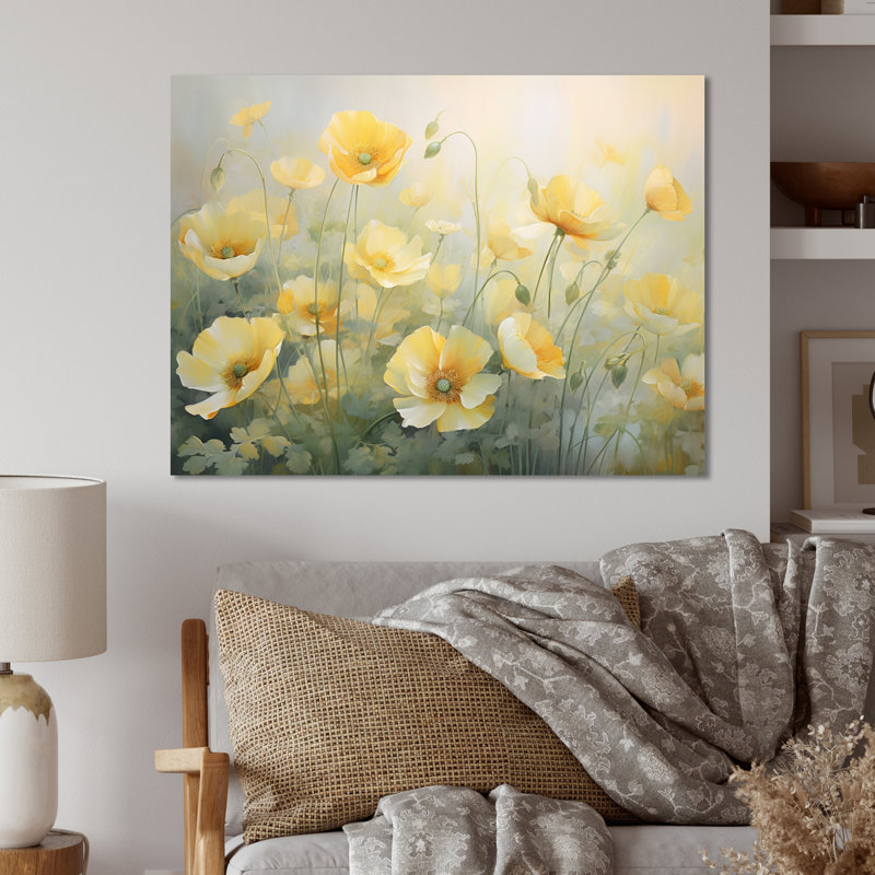 Décoration romantique blanche en métal blanc bouton d'or jaune II, H 16 po x l 32 po