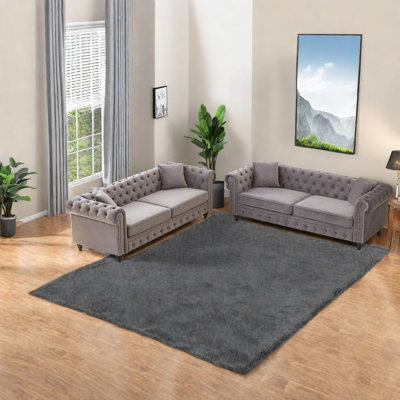 Modern Velvet Sofas Set Of 2, Chesterfield Design With Wooden Legs And Cushions, Perfect For Living Room And Office