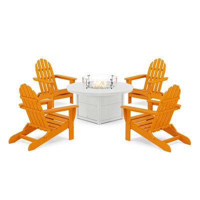 POLYWOOD Classic Folding Adirondack 6-Piece Conversation Set with Fire Pit Table