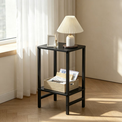 Industrial End Tables for Living Room, 2 Tier Narrow Side Table with Open Storage and Rounded Corners for Bedroom, Entryway, Home Office, Tall Nightstand for Small Spaces