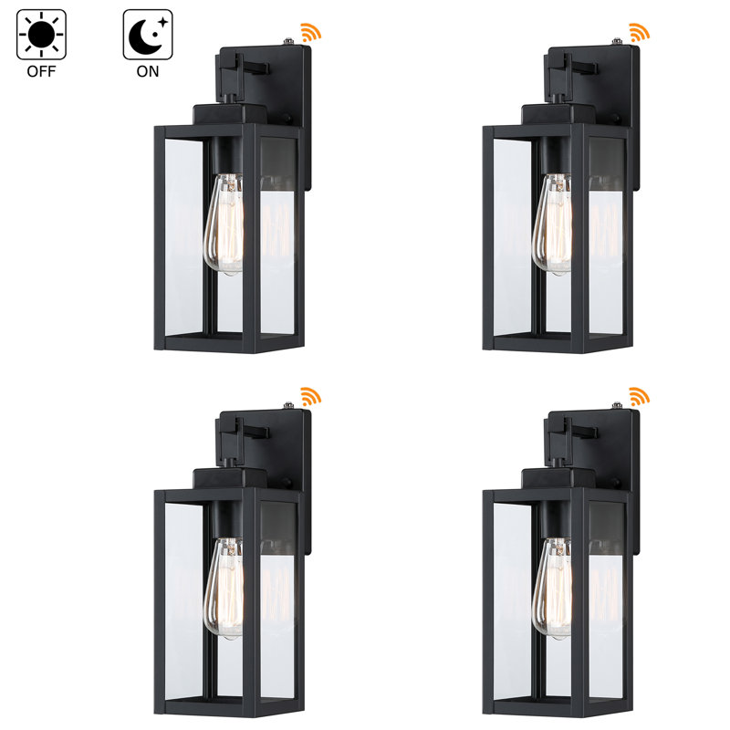 Paquet de 4 lampes murales d'extérieur avec détecteur de crépuscule à aube avec finition noir mat