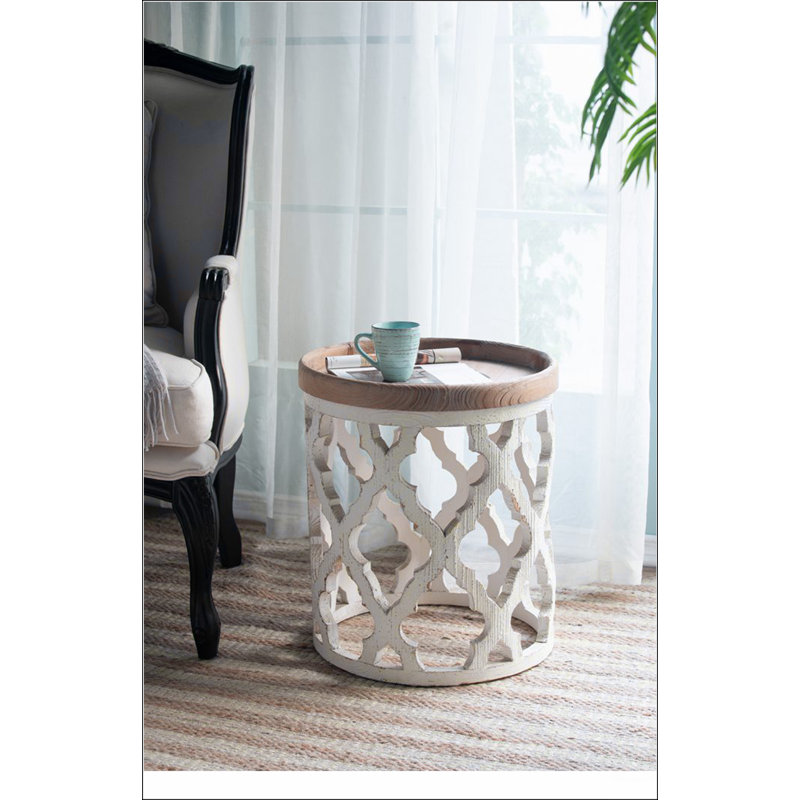 Grande table d'appoint 23 po blanche vieillie