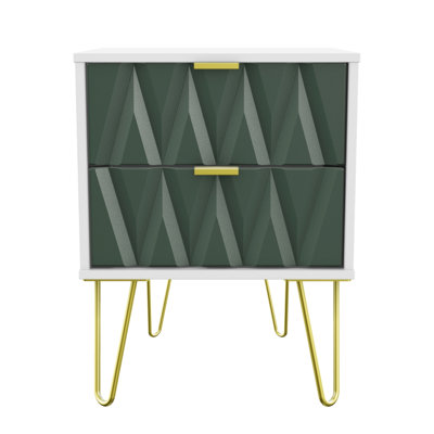 Fully Assembled Diamond - Gold Hairpin (F) 2 Drawer Bedside