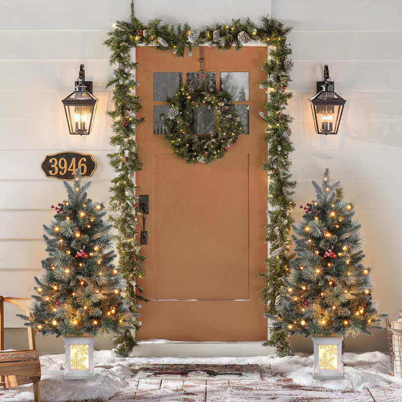 Arbre de Noël 3 pi, arbre de Noël illuminé avec motif floqué neige, 78 lumières DEL blanc chaud