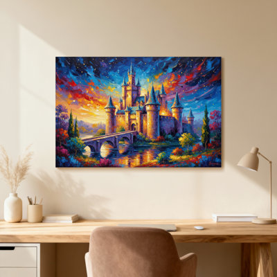 Scenic &Cityscapes Fantasy Castle Sunset Landscape Painting