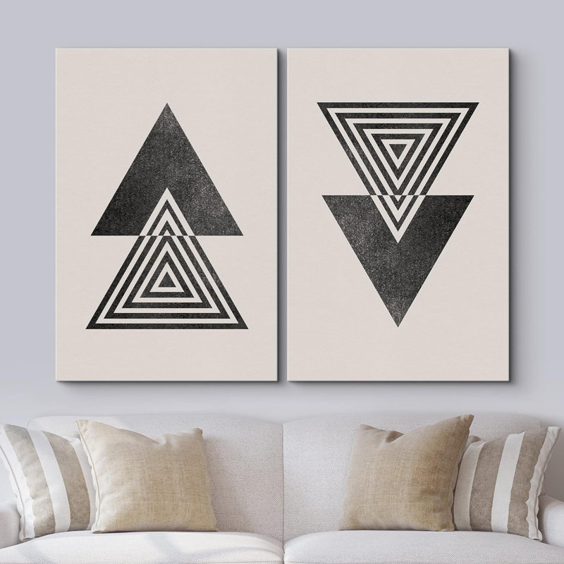 «Geometric Line Mid-Century Spiral Triangle Polygon Variety Abstract Shapes Modern Minimalist on Canvas», reproduction de 2 pièces