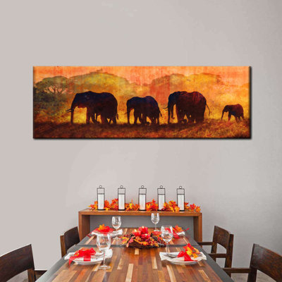 African Sunset Elephants Canvas Print