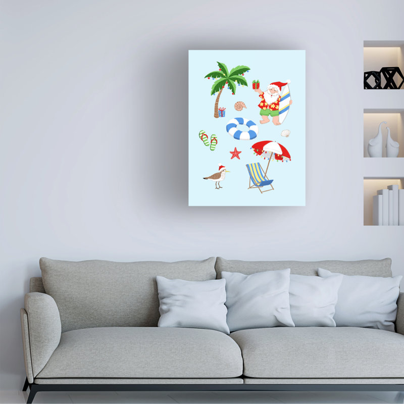 Art sur toile «Santa à la plage», H 24 po x l 32 po