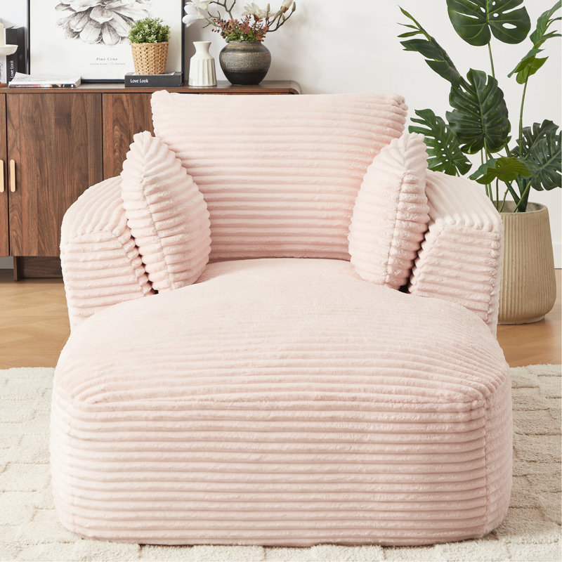 Chaise longue en velours côtelé rose, sans assemblage, coussin à ressorts, confortable pour le salon, la chambre ou le dortoir