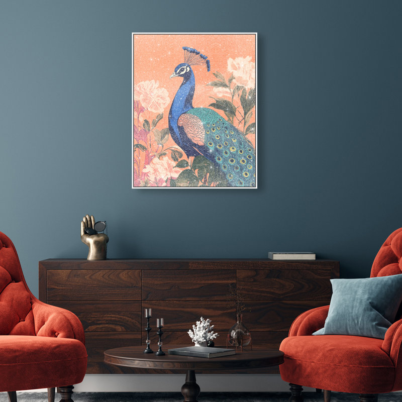 Peacock Garden Dance Canvas Animals Print by Oliver Gal, 37"H x 31"W, White Frame