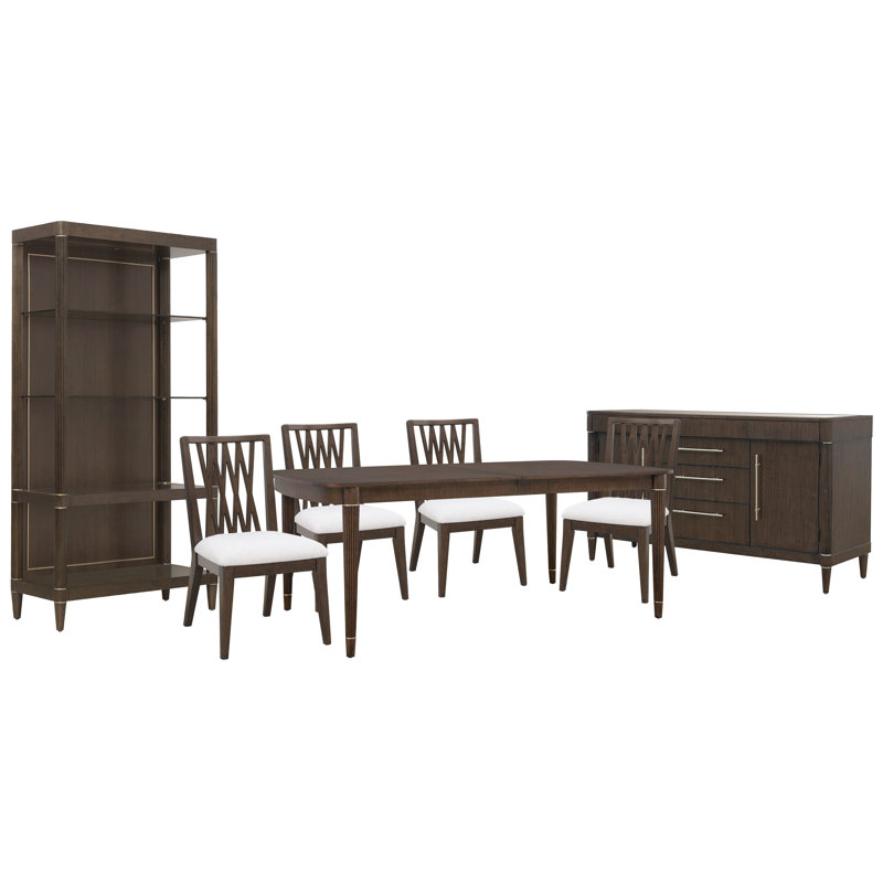 Leg Dining Table, 7 pièces: table, 4 chaises, buffet, étagère