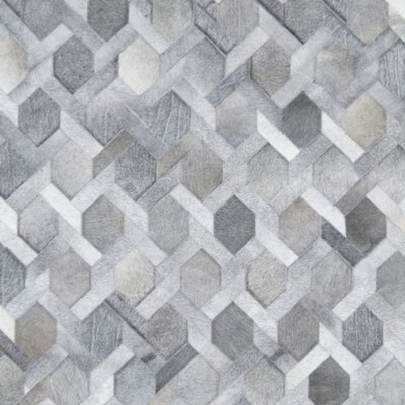 Area Cowhide Geometric Area Rug in Gray, Square 9'