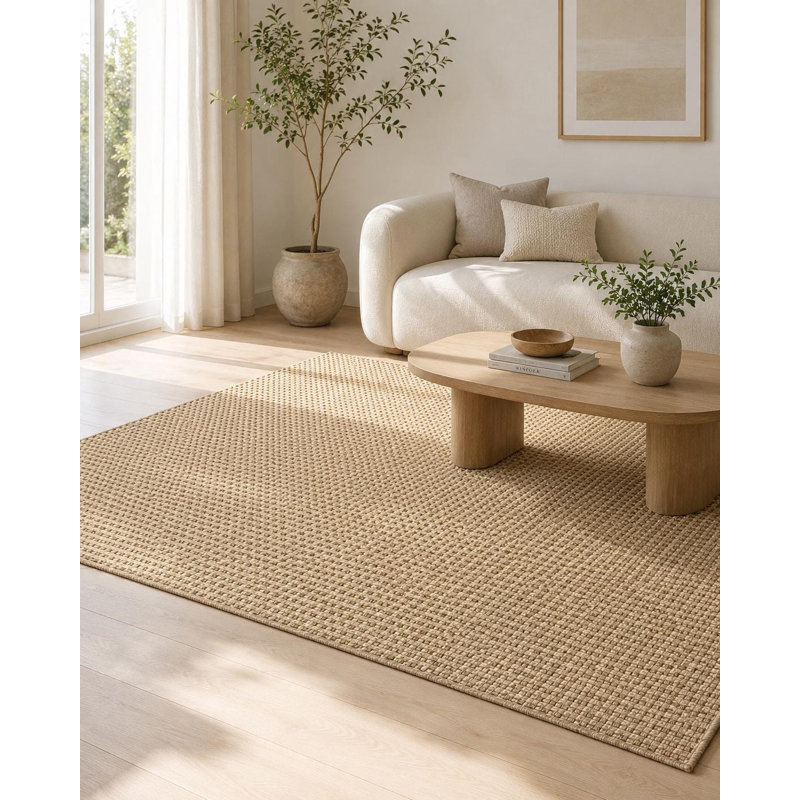 Tapis texturé brun tissé à plat en polypropylène tissé à la machine, Medium — 5'3" x 7'7"