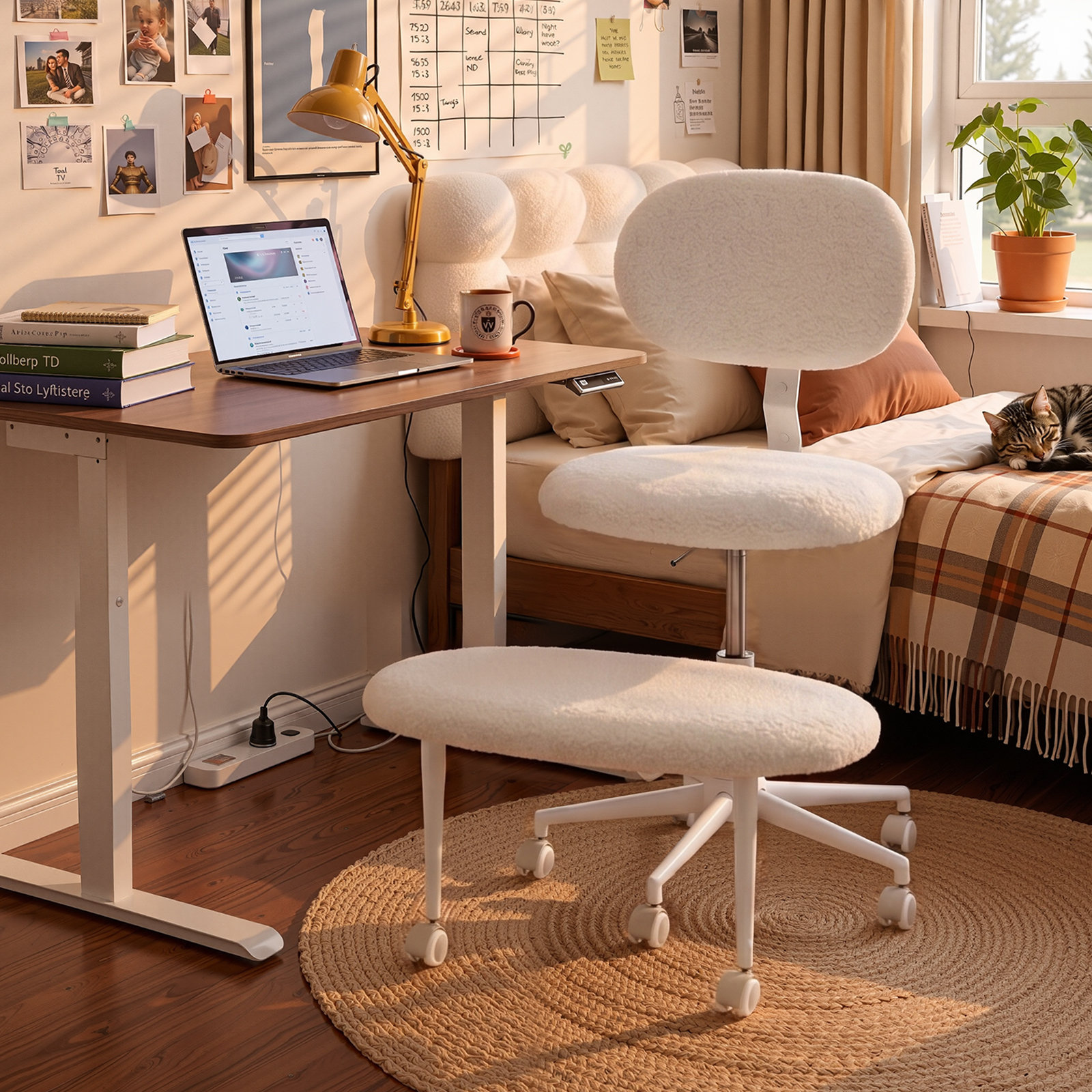Ebern Designs Upholstered Office Chair Ergonomic Cross-Legged Desk ...