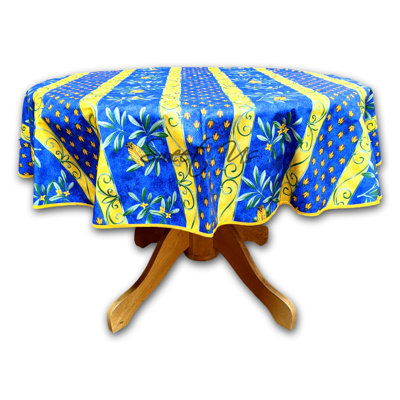 Wipeable Stain Resistant Cotton French Provencal Bees and Floral Round Tablecloth