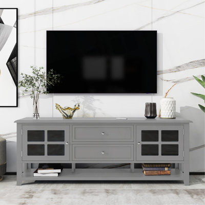 Meuble télé pour téléviseur de 60 po ou moins, meuble télé avec espace de rangement multifonctionnel, meuble télé au design moderne, console média pour le salon, chambre à coucher