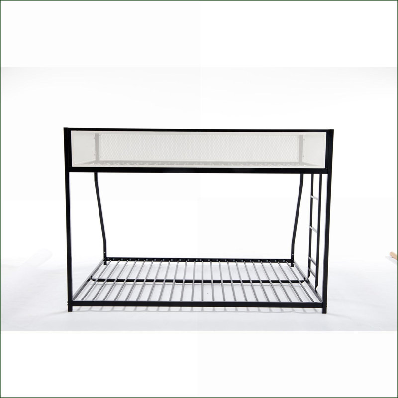 Twin Over Full Metal Bunk Bed Frame - No Box Spring Needed, Silent Anti-Shake, Black &amp; White, for Guest Room/Dorm