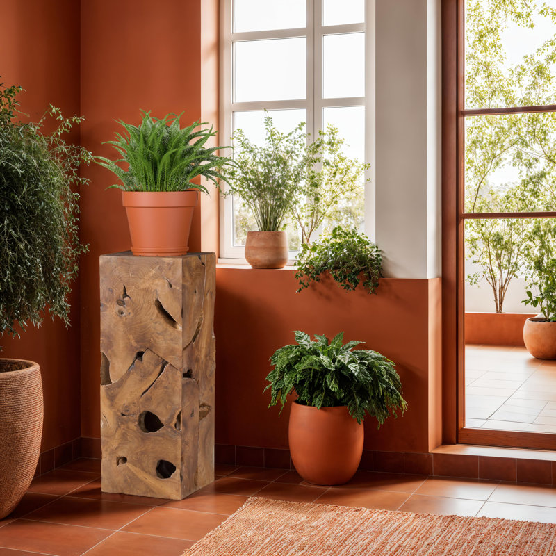 Teak Chunk Square Pedestal Sculpture