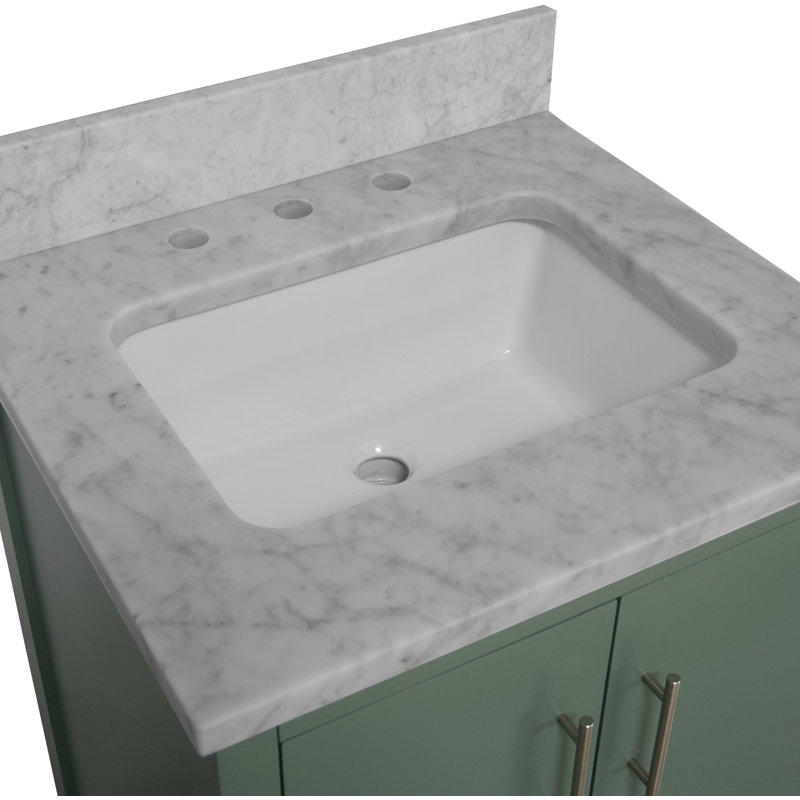Ensemble de meuble-lavabo simple 24 po Kiara, Vert sauge, Marbre de Carrare