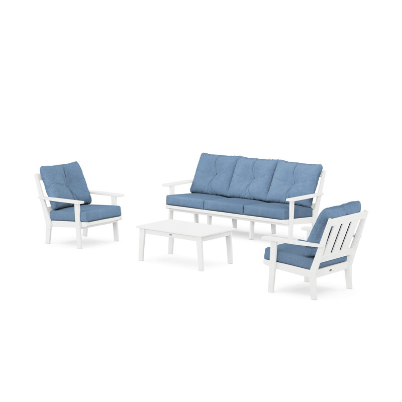 Oxford 4-Piece Deep Seating Set with Sofa, White, Sky Blue