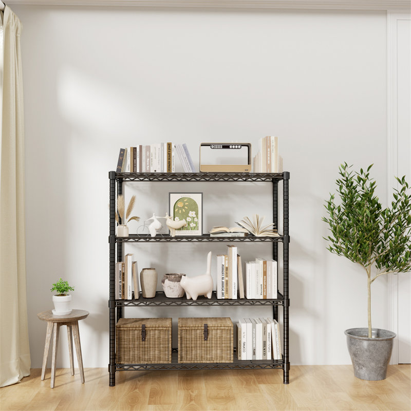 Wire Shelving Unit, (4 Shelves) 54"H x 14"W x 36"D, Black