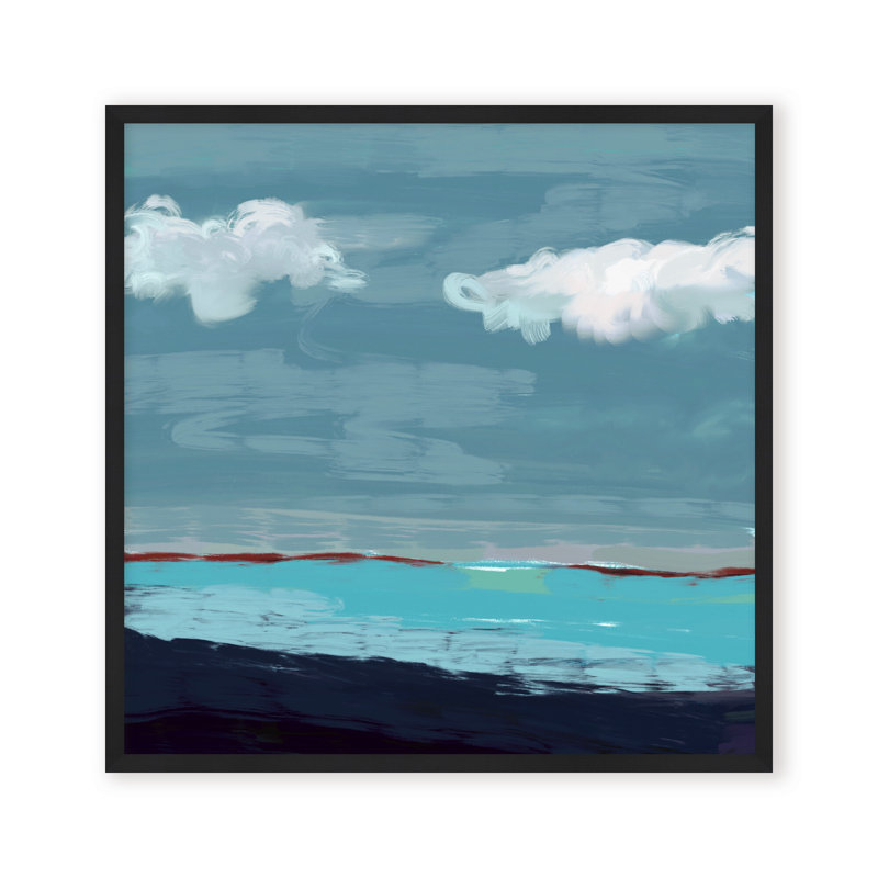 Coastal Retreat Radiant Horizons: Abstract Seascape, 36" H x 36" W x 1.125" D, Framed Print, Black