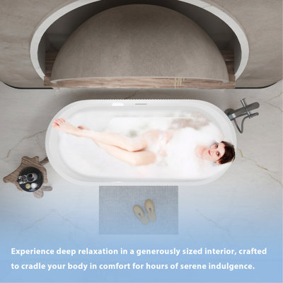 67" Linear Acrylic Freestanding Soaker Bathtub with Chrome Pop-Up Drain (cUPC Certified), Glossy Black
