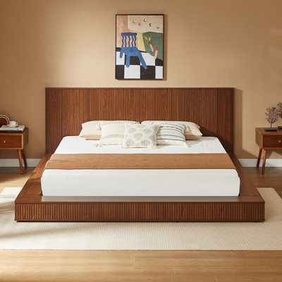 Base de lit plateforme en bois, base de lit moderne avec tête de lit