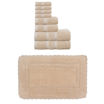Ensemble de serviettes de bain 8 pièces et 1 tapis de bain 1 pièce Colson, 100% coton doux, ivoire