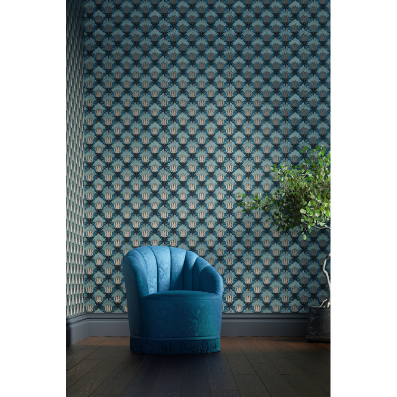 Tulip & Bird Wallpaper, Opal/Seafoam