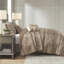 Courtepointe pour lit double / grand lit - brun + tissu doré, motifs, coussins de broderie inclus, réversible à feuilles et rayures avec coussins