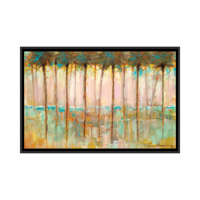 Palms at Dusk par Ruane Manning - reproduction d'art, H 18 po x l 26 po x P 1,5 po, Toile avec cadre noir, Aucun mat