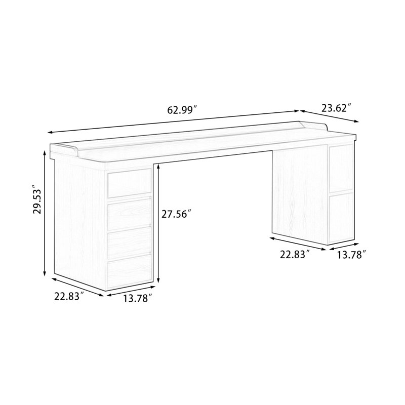 Nut-brown Rectangular Solid Wood with 3 drawers desk, 29.53" H x 62.99" W x 23.62" D