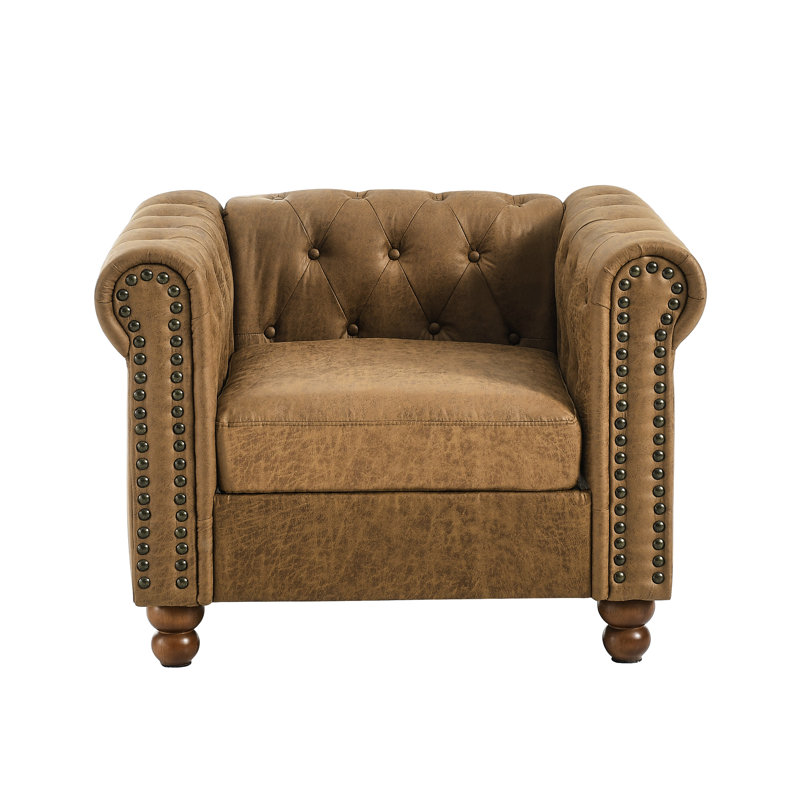 Chaise de salle à manger rembourrée - Brun, confortable, siège élégant à oreilles, classique, élégant