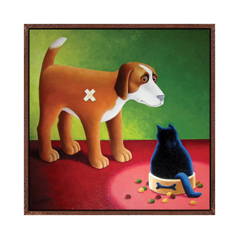 Dog's Dinner by Vicky Mount - Painting on Canvas, 45.72cm H x 45.72cm W x 3.81cm D, Classic Brown Wood Framed