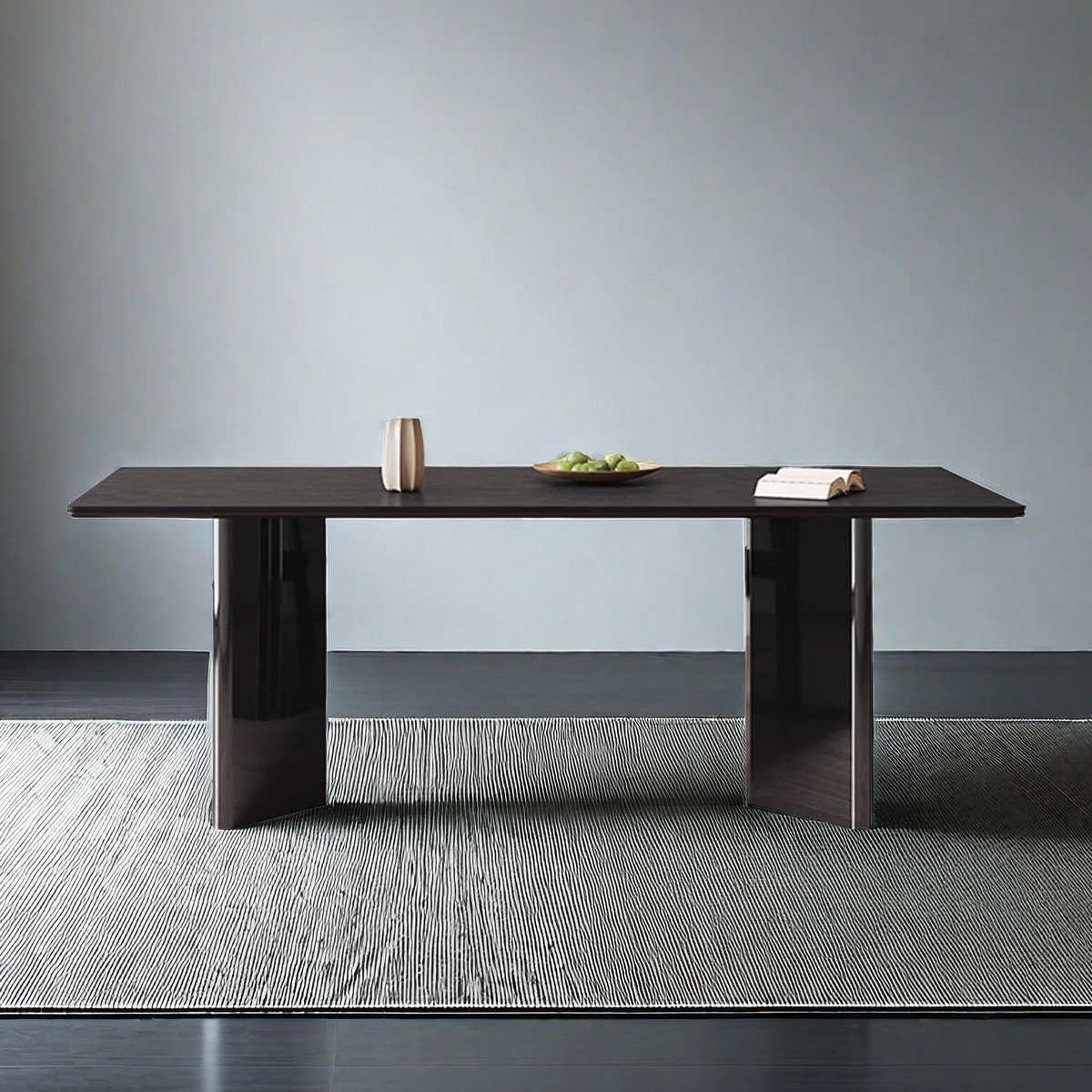 Hokku Designs Black Rectangular Solid Wood + Sintered Stone tabletop ...