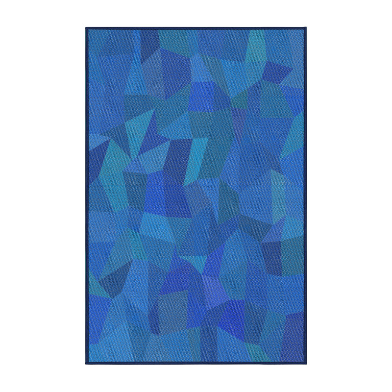 Tapis bleu/turquoise à motifs, Rectangle 4 pi x 6 pi