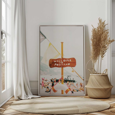 Reproduction sur toile Positano Welcome, dans un cadre doré poli, 30 po x 20 po