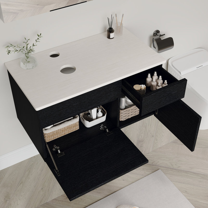 Base de meuble-lavabo mural simple 31,5 po moderne, armoire flottante peinte, tiroirs à fermeture en douceur
