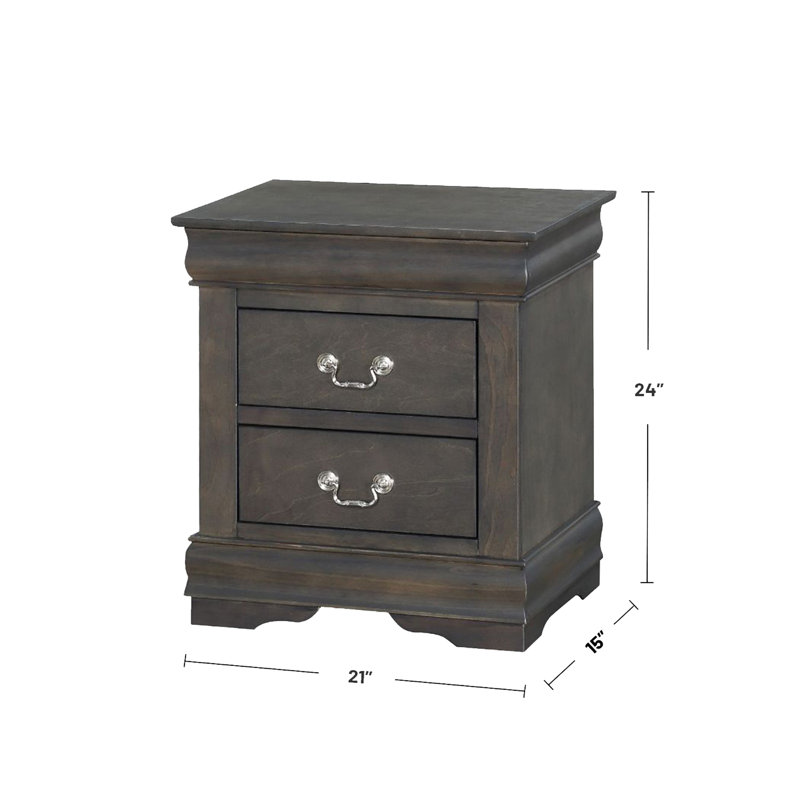 Table de chevet en pin massif avec 2 tiroirs, gris foncé, Gris foncé