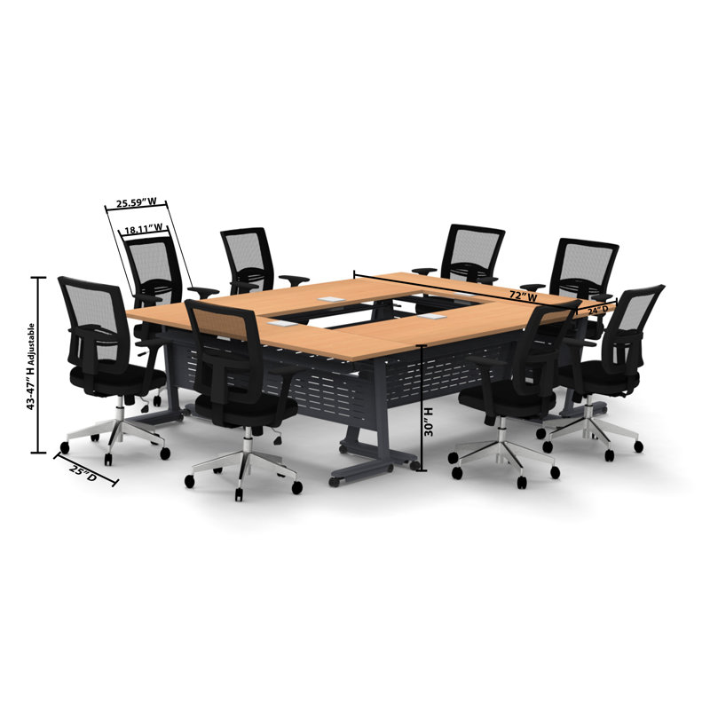 Rectangle 8 Person Flip Top 72'' L Modular Training Table and Chair Set with Casters and Modesty Panel and Cable Management