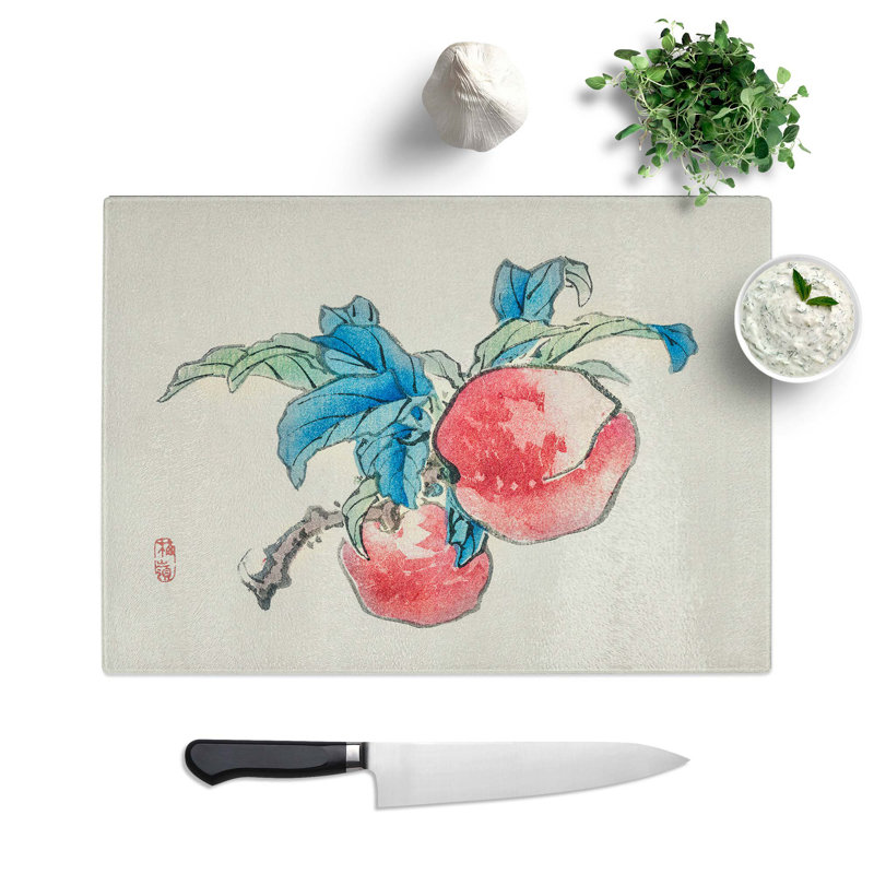 Tempered Glass Peaches by Kono Bairei Chopping Board, 39 cm W x 28.5 cm L