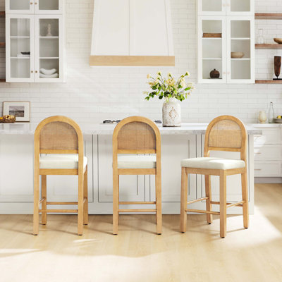 Tabouret de bar bohème en rotin et bois massif, hauteur 66-76 cm