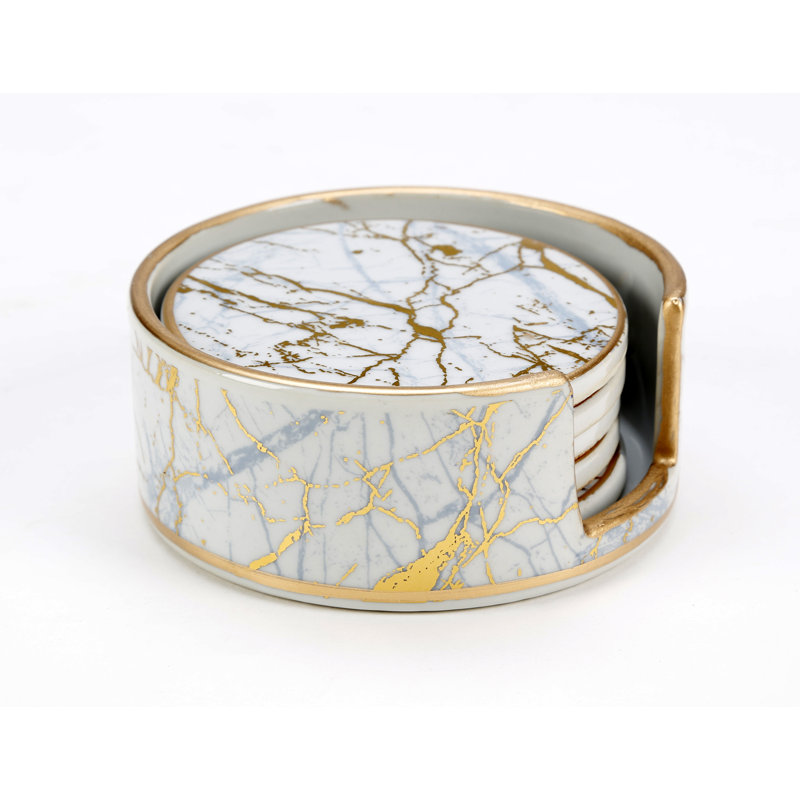 Faux Marble Coaster Set with Holder