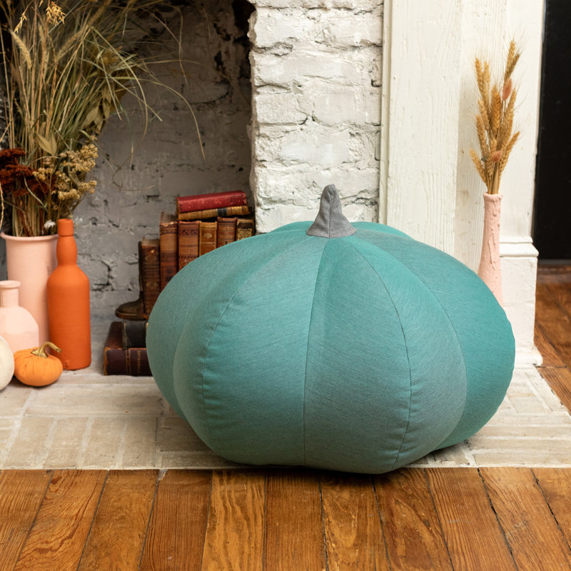 The Holiday Aisle® Pumpkin Pouf - Luxurious Ottoman For Fall & Halloween Décor, Sunbrella, Green