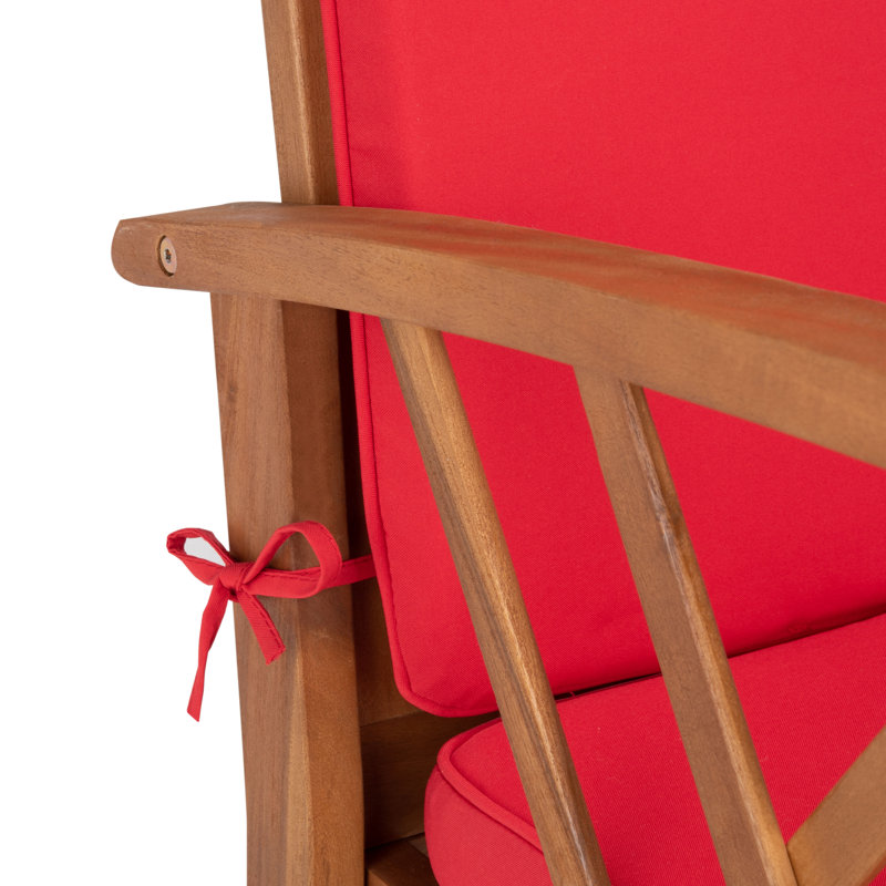 Ensemble de conversation de terrasse en bois massif pour 4 personnes Calhoun, Structure en bois naturel / coussin rouge