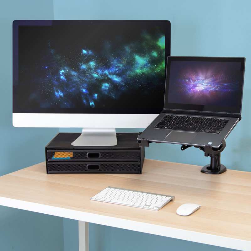 Black Adjustable Steel Clamp-On Laptop Tray with Safety Straps