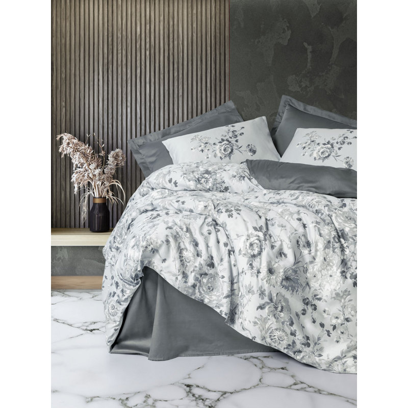Luxurious Satin Super King Quilt Cover Set, 102 x 87, 100% Cotton Satin, Grey | Includes 2 Envelope Pillowcases 19.7 x 31.5 | Reactive Printing, Machine Washable, 210 Thread Count, Elegant Bedroom Upgrade