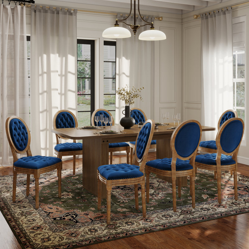 Ensemble de salle à manger Mid-Century, Bleu, 9 pièces : table, 8 chaises
