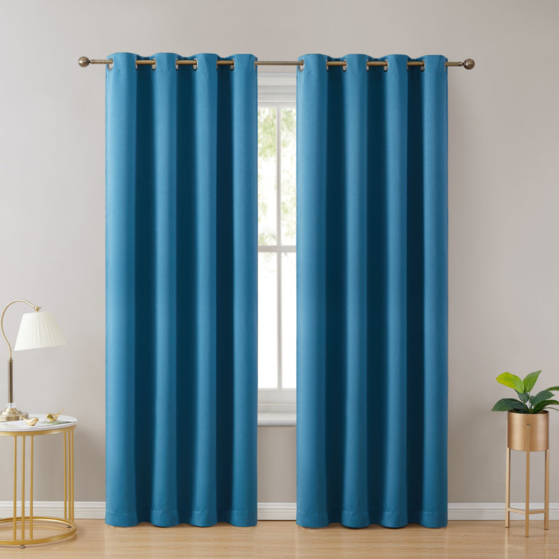 Solid Max 100% Blackout Thermal Grommet Curtain Panels, Sapphire Teal Blue, 52" W x 54" L